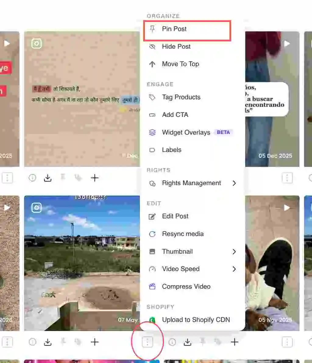 Pin Post option under the Organize section of the post menu